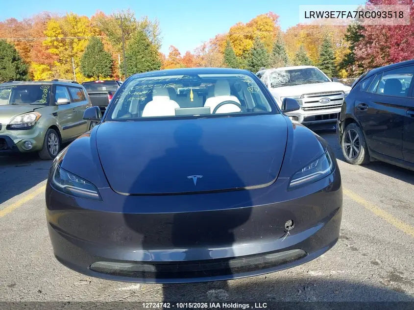 2024 TESLA MODEL 3 VIN LRW3E7FA7RC093518 — фото 12