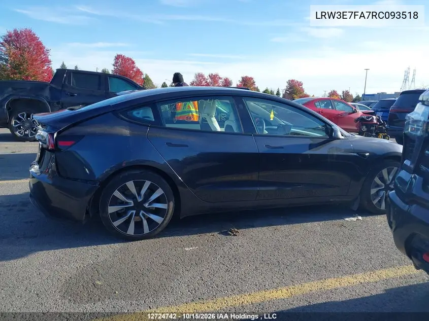 2024 TESLA MODEL 3 VIN LRW3E7FA7RC093518 — фото 13