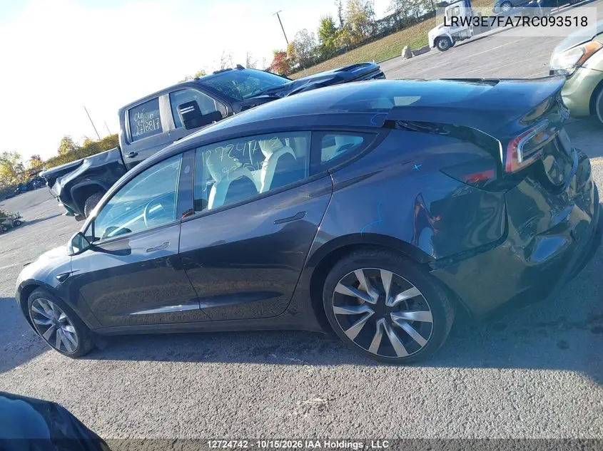 2024 TESLA MODEL 3 VIN LRW3E7FA7RC093518 — фото 14