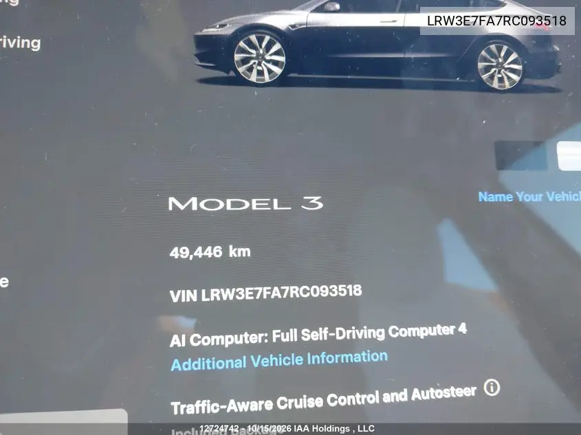 2024 TESLA MODEL 3 VIN LRW3E7FA7RC093518 — фото 15
