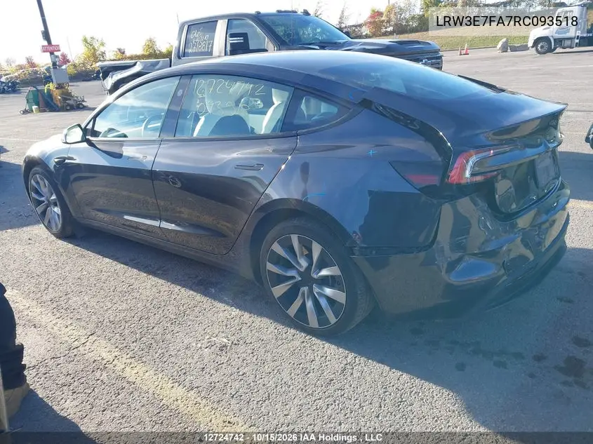 2024 TESLA MODEL 3 VIN LRW3E7FA7RC093518 — фото 3