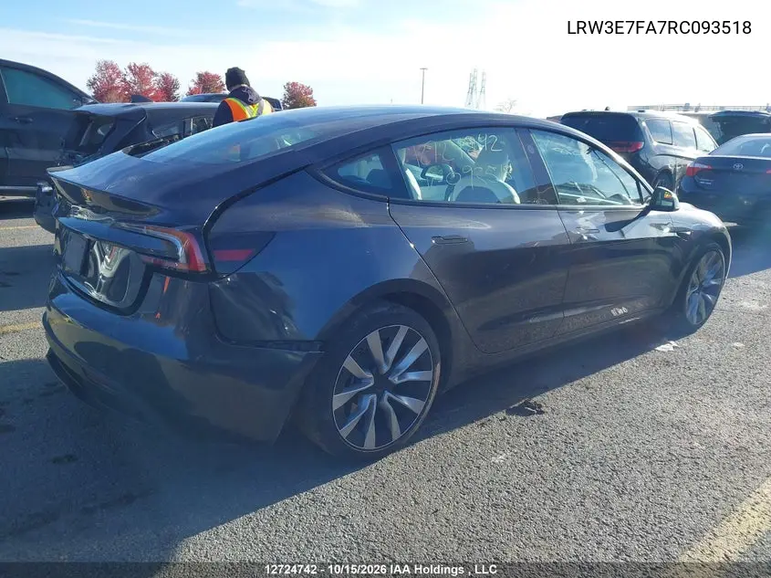 2024 TESLA MODEL 3 VIN LRW3E7FA7RC093518 — фото 4