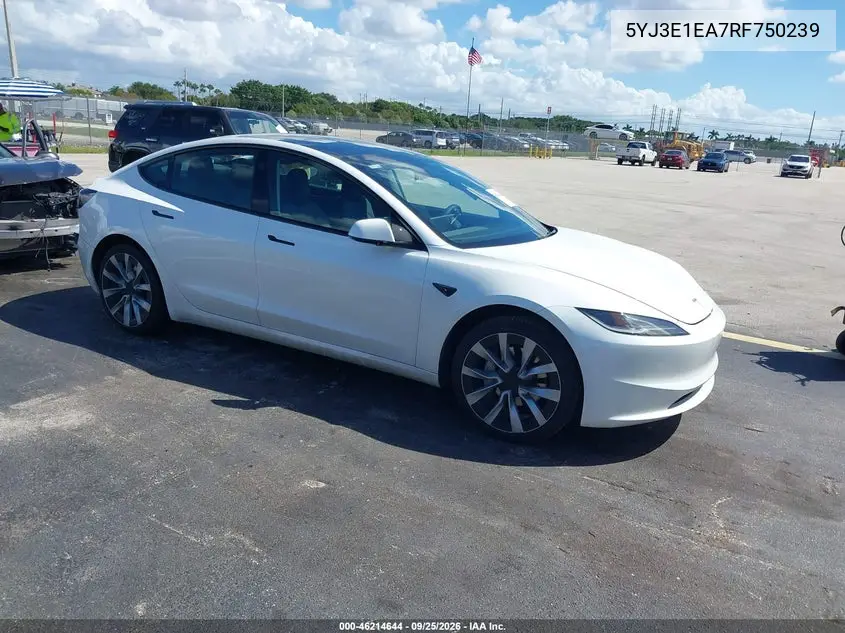 TESLA MODEL 3 2024, VIN 5YJ3E1EA7RF750239