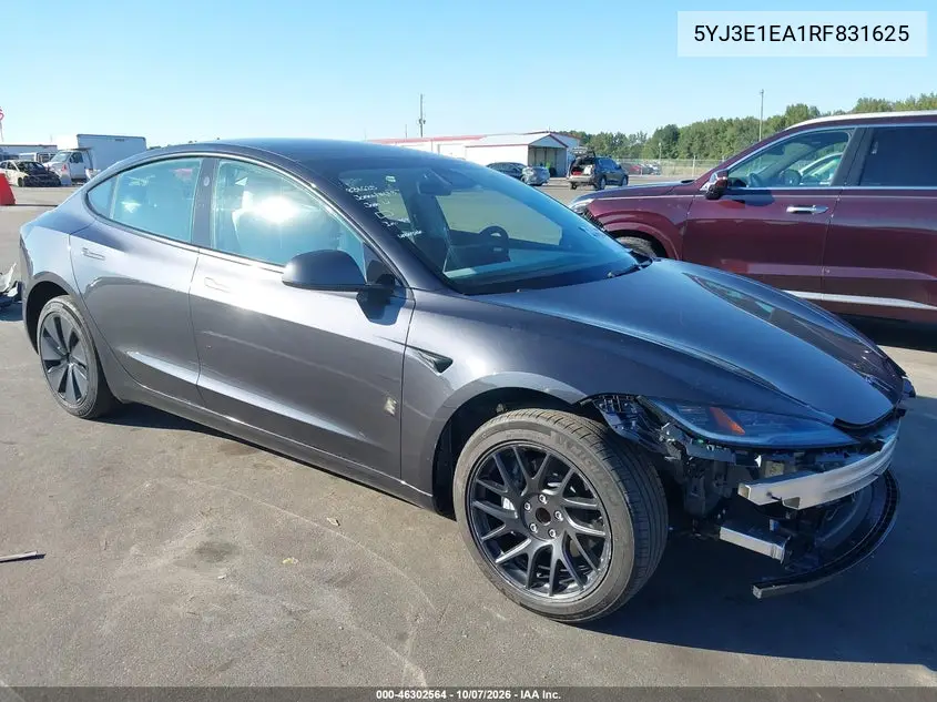 TESLA MODEL 3 2024, VIN 5YJ3E1EA1RF831625