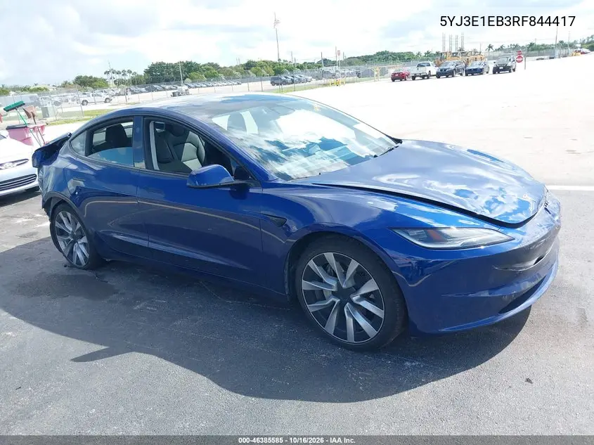 TESLA MODEL 3 2024, VIN 5YJ3E1EB3RF844417