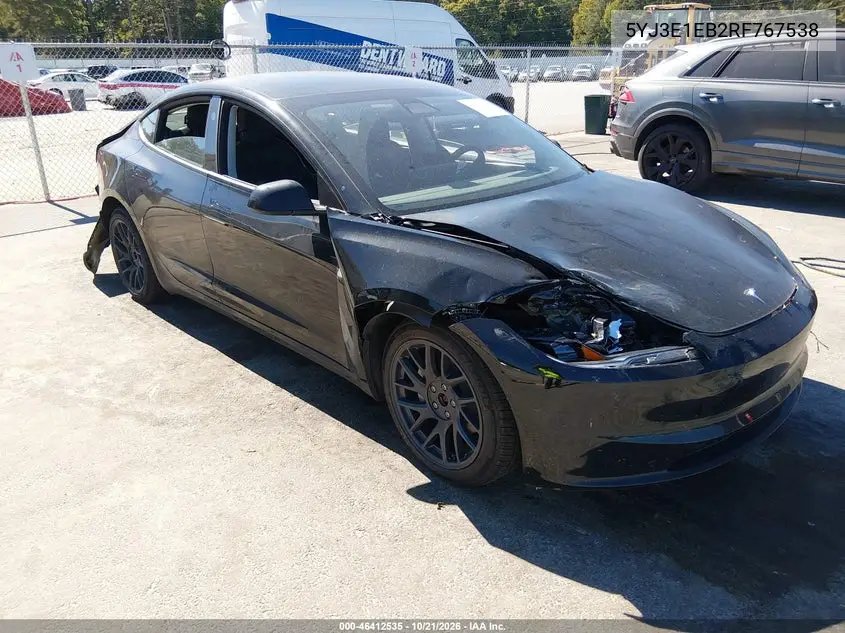 TESLA MODEL 3 2024, VIN 5YJ3E1EB2RF767538