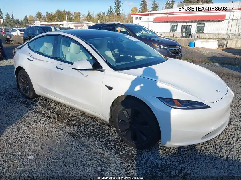 TESLA MODEL 3 2024, VIN 5YJ3E1EA4RF869317