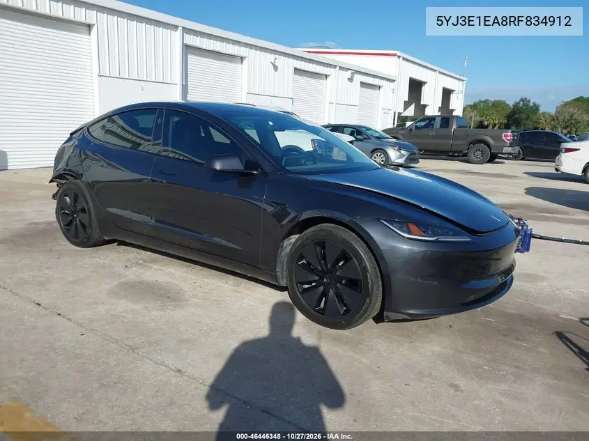TESLA MODEL 3 2024, VIN 5YJ3E1EA8RF834912