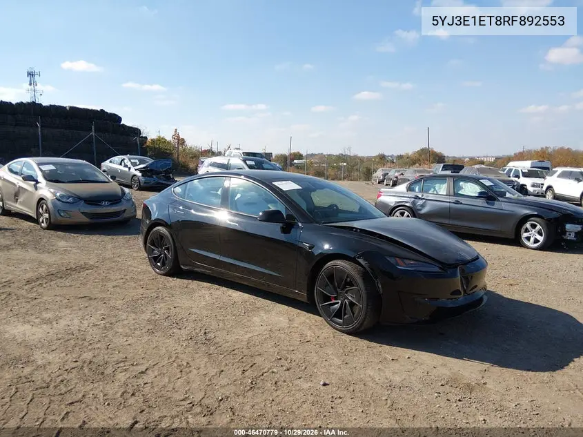 TESLA MODEL 3 2024, VIN 5YJ3E1ET8RF892553