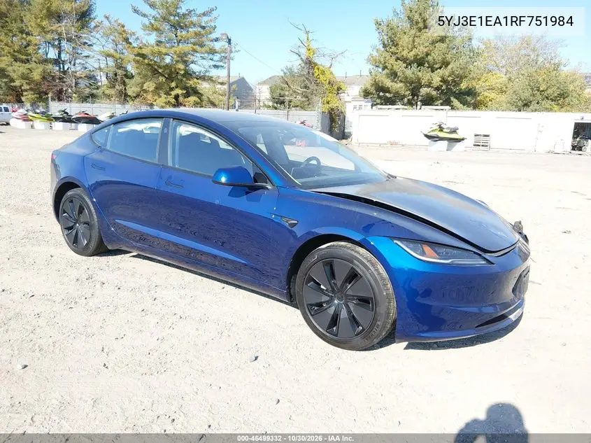 TESLA MODEL 3 2024, VIN 5YJ3E1EA1RF751984