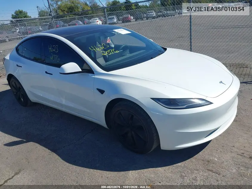 TESLA MODEL 3 2025, VIN 5YJ3E1EA3SF010354
