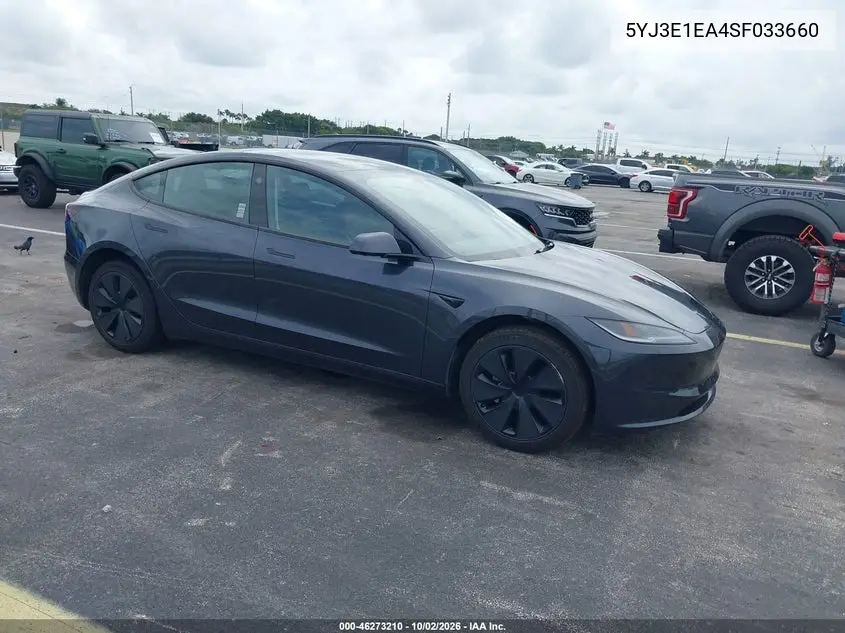 TESLA MODEL 3 2025, VIN 5YJ3E1EA4SF033660