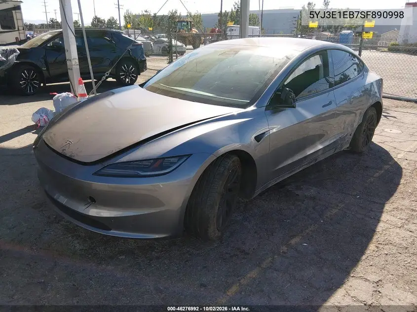 2025 TESLA MODEL 3 VIN 5YJ3E1EB7SF890998 — фото 2