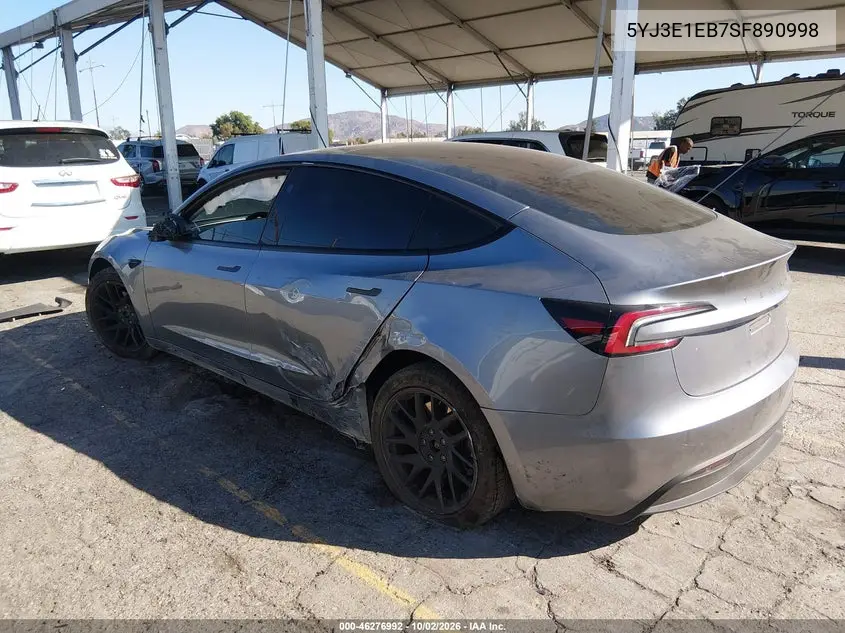 2025 TESLA MODEL 3 VIN 5YJ3E1EB7SF890998 — фото 3