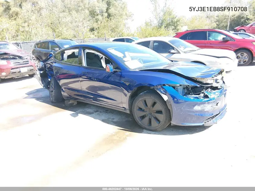TESLA MODEL 3 2025, VIN 5YJ3E1EB8SF910708