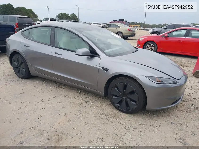 TESLA MODEL 3 2025, VIN 5YJ3E1EA4SF942952