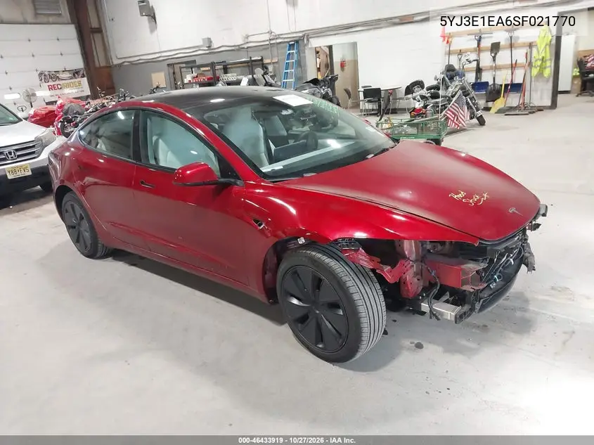 TESLA MODEL 3 2025, VIN 5YJ3E1EA6SF021770