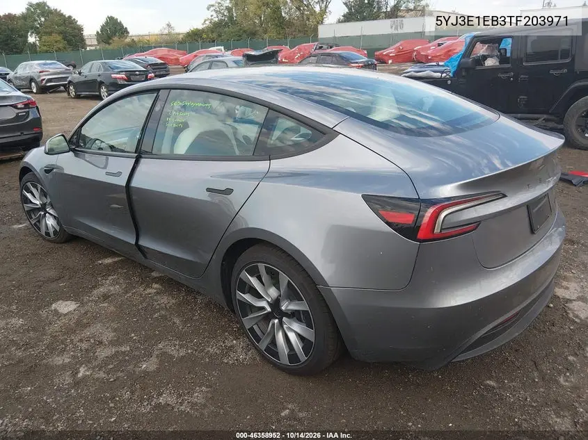 2026 TESLA MODEL 3 VIN 5YJ3E1EB3TF203971 — фото 3