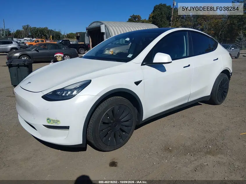 2020 TESLA MODEL Y VIN 5YJYGDEE8LF038284 — фото 2