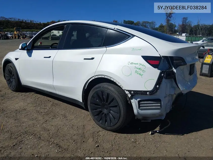 2020 TESLA MODEL Y VIN 5YJYGDEE8LF038284 — фото 3