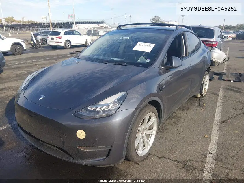 2020 TESLA MODEL Y VIN 5YJYGDEE8LF045252 — фото 2