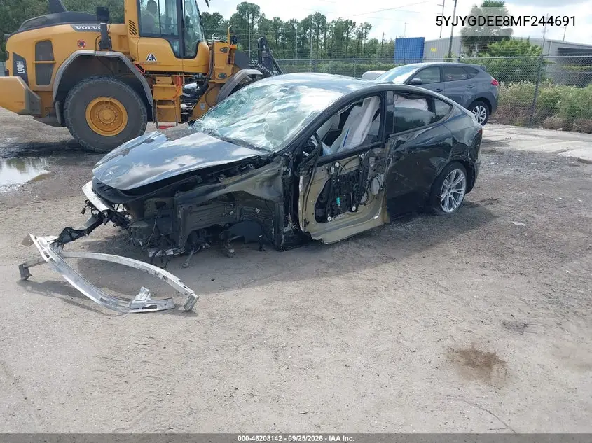 2021 TESLA MODEL Y VIN 5YJYGDEE8MF244691 — фото 2