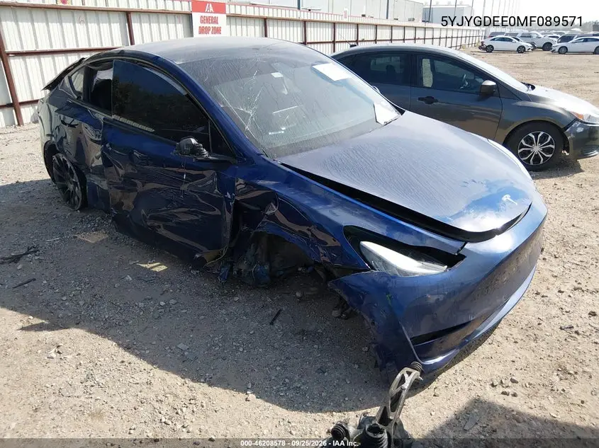 TESLA MODEL Y 2021, VIN 5YJYGDEE0MF089571