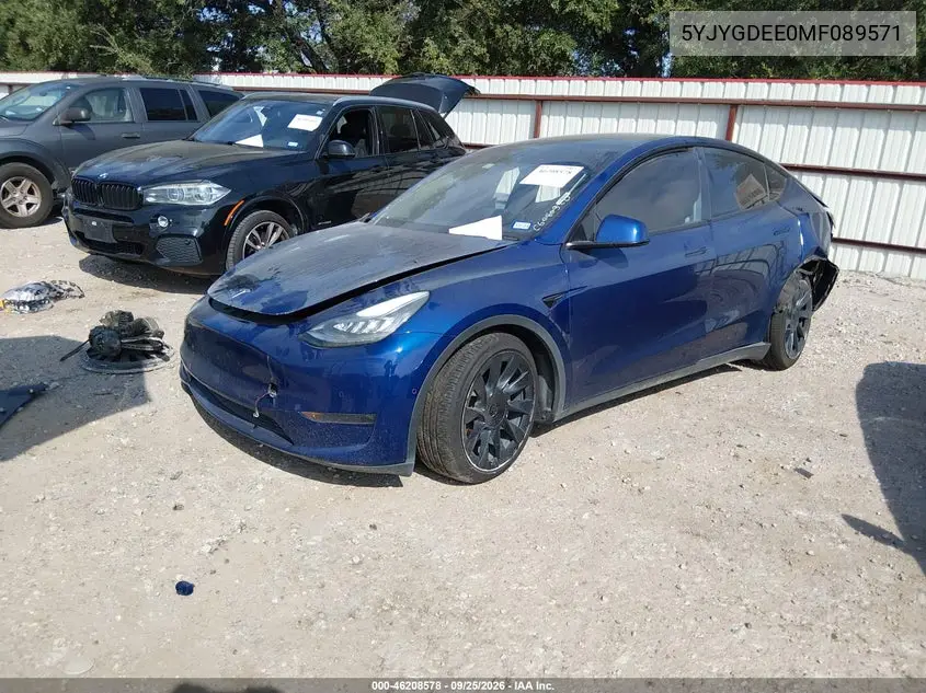 2021 TESLA MODEL Y VIN 5YJYGDEE0MF089571 — фото 2