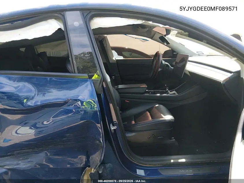 2021 TESLA MODEL Y VIN 5YJYGDEE0MF089571 — фото 5