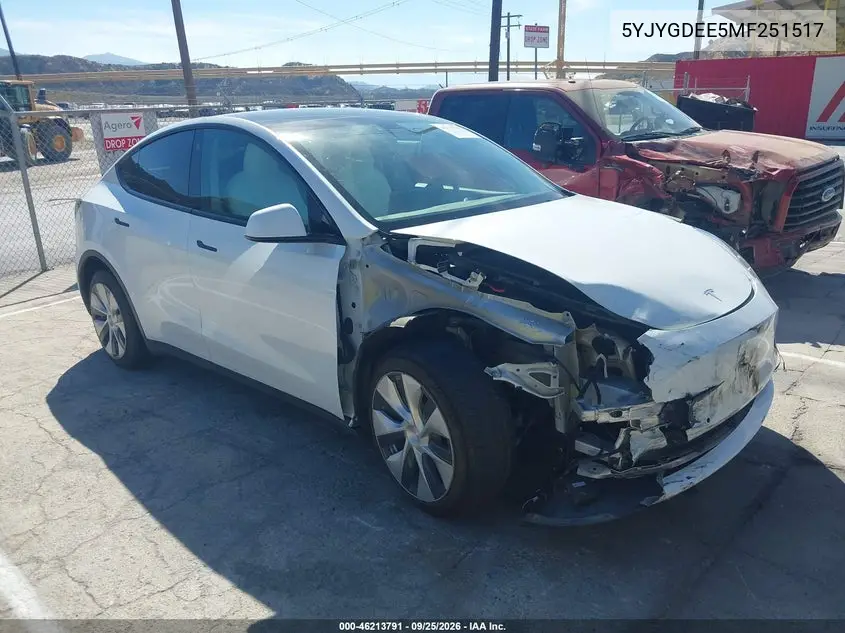 TESLA MODEL Y 2021, VIN 5YJYGDEE5MF251517