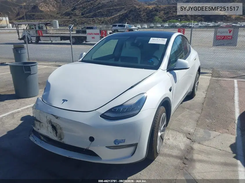 2021 TESLA MODEL Y VIN 5YJYGDEE5MF251517 — фото 2