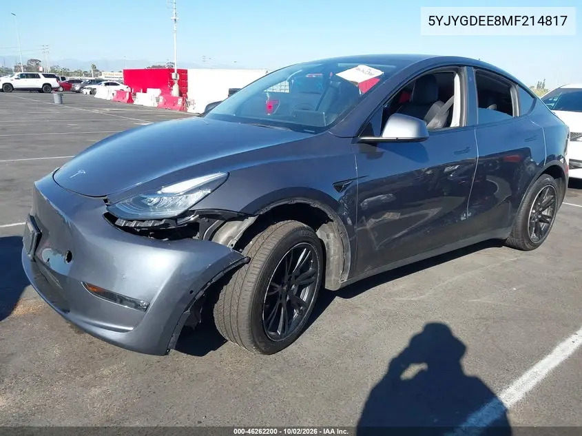 2021 TESLA MODEL Y VIN 5YJYGDEE8MF214817 — фото 2