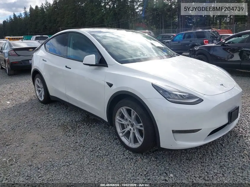 TESLA MODEL Y 2021, VIN 5YJYGDEE8MF204739