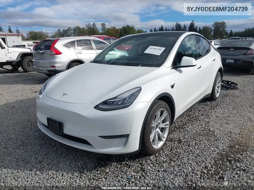 2021 TESLA MODEL Y VIN 5YJYGDEE8MF204739 — фото 2