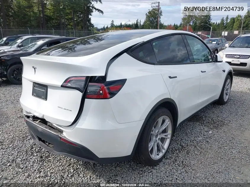 2021 TESLA MODEL Y VIN 5YJYGDEE8MF204739 — фото 4