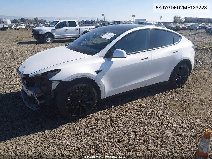 2021 TESLA MODEL Y VIN 5YJYGDED2MF133223 — фото 2