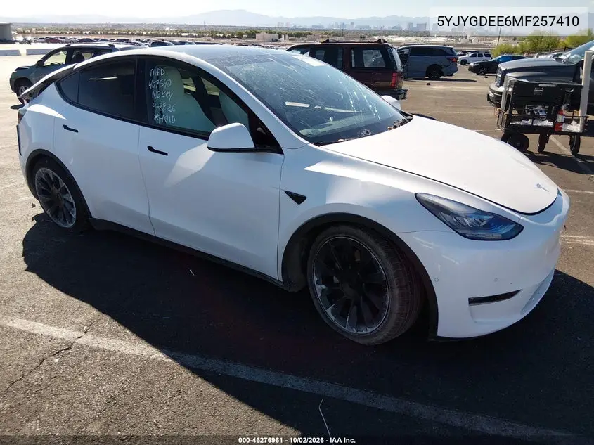 TESLA MODEL Y 2021, VIN 5YJYGDEE6MF257410