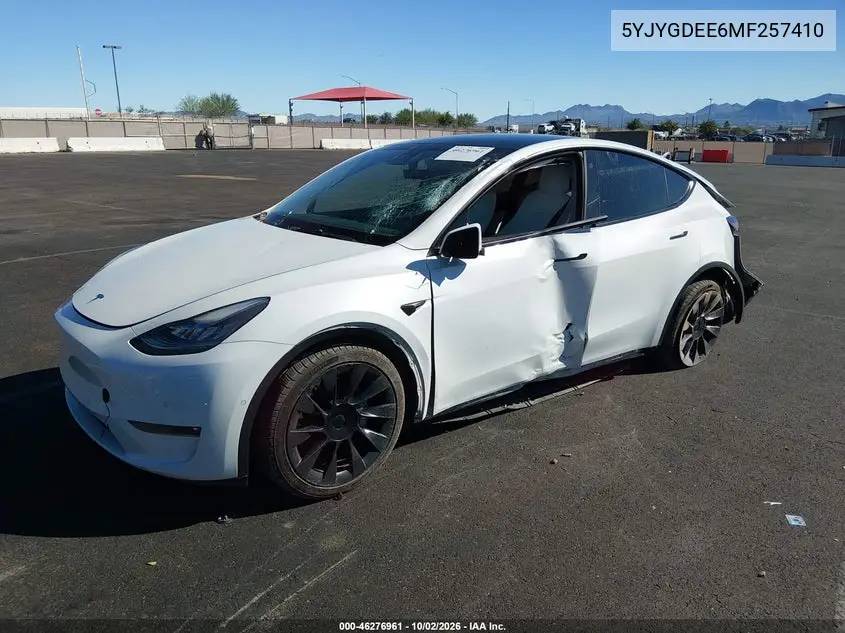 2021 TESLA MODEL Y VIN 5YJYGDEE6MF257410 — фото 2