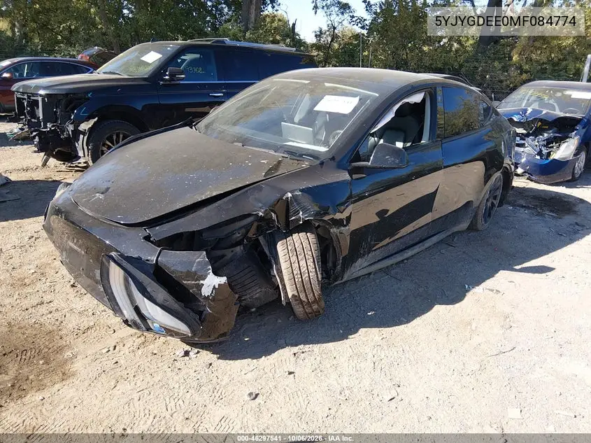 2021 TESLA MODEL Y VIN 5YJYGDEE0MF084774 — фото 2