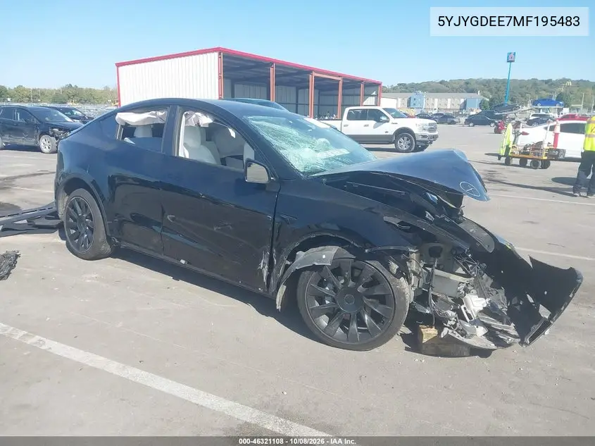 TESLA MODEL Y 2021, VIN 5YJYGDEE7MF195483