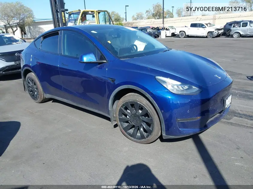 TESLA MODEL Y 2021, VIN 5YJYGDEE8MF213716