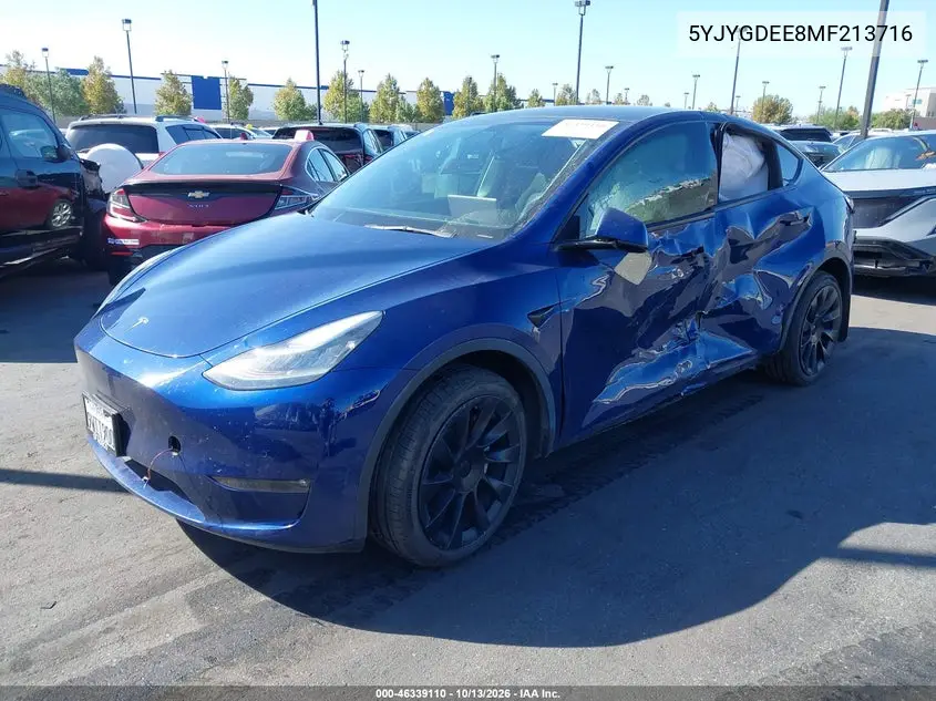 2021 TESLA MODEL Y VIN 5YJYGDEE8MF213716 — фото 2