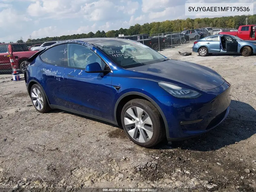 TESLA MODEL Y 2021, VIN 5YJYGAEE1MF179536