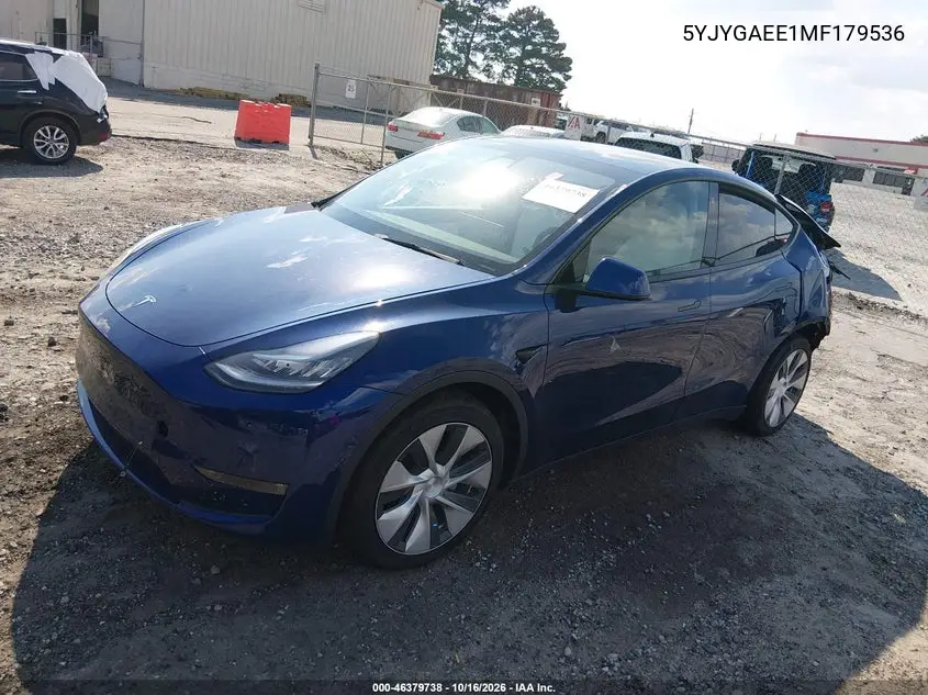 2021 TESLA MODEL Y VIN 5YJYGAEE1MF179536 — фото 2