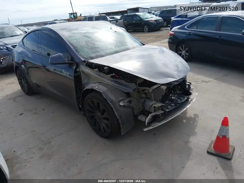 TESLA MODEL Y 2021, VIN 5YJYGDEF7MF201520