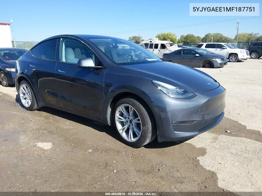 TESLA MODEL Y 2021, VIN 5YJYGAEE1MF187751