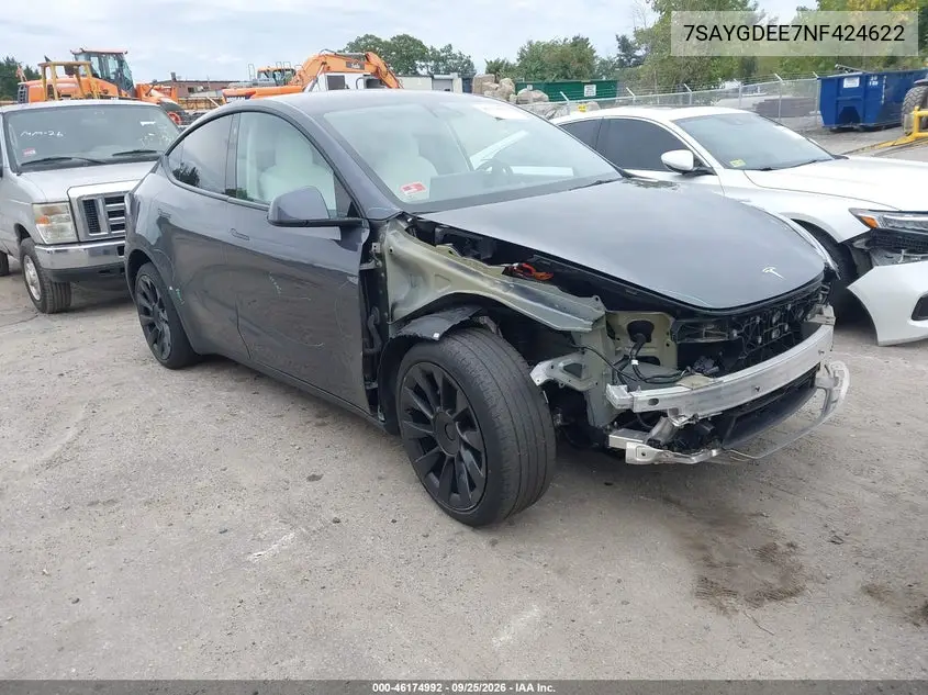 TESLA MODEL Y 2022, VIN 7SAYGDEE7NF424622
