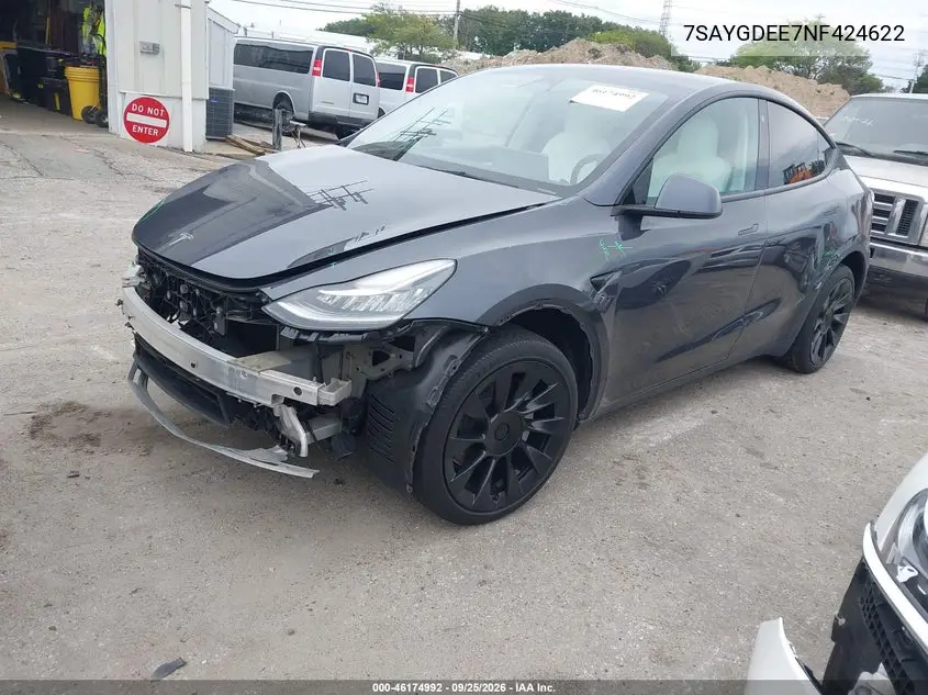 2022 TESLA MODEL Y VIN 7SAYGDEE7NF424622 — фото 2