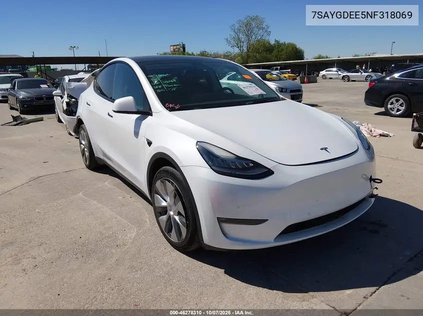 TESLA MODEL Y 2022, VIN 7SAYGDEE5NF318069