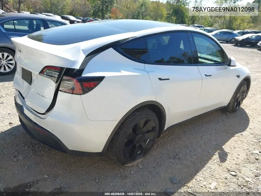 2022 TESLA MODEL Y VIN 7SAYGDEE9NA012098 — фото 4